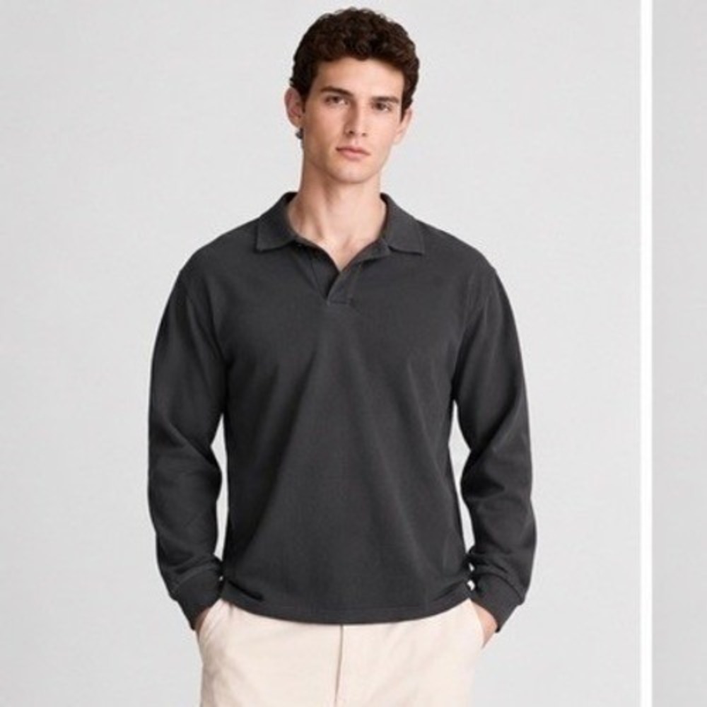 NWT Madewell Compact Knit Long Sleeve Polo Gray Coal Casual Collegiate Large